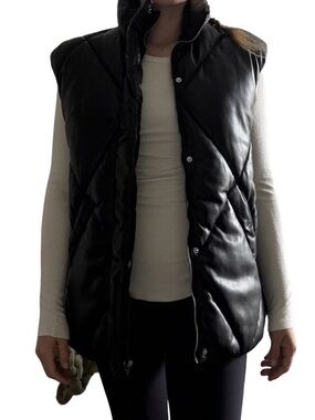 Abercrombie & Fitch Black Faux Leather Puffer Vest | Oversized | Size S